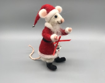 Maus Weihnachtsmann gefilzt Handarbeit Filzfigur Deko