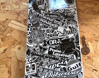 Black and white sticker bomb style T5 fuel flap decal Volkswagen camper camping