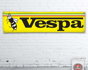 Garage Workshop Mancave Sign Vespa Logo Vintage Style PVC Banner Retro