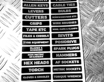 Workshop / garage storage drawer / tool labels - garage gear 50x stickers Tool Box Chest Drawer Label Stickers Decals Identify