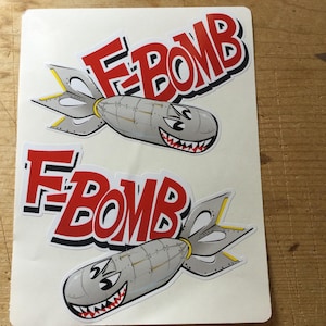 Pair of F bomb military racing sticker decal vw euro hotrod 150mm x 100mm x2