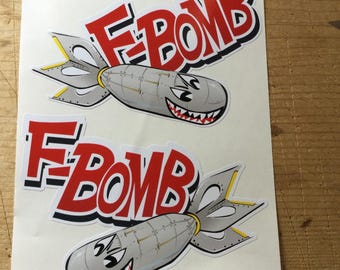Pair of F bomb military racing sticker decal vw euro hotrod 150mm x 100mm x2