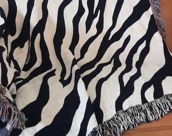 Zebra throw blanket, animal print throw, black and white, throw blanket , woven tapestry blanket, cotton bed throw, sofa throw,