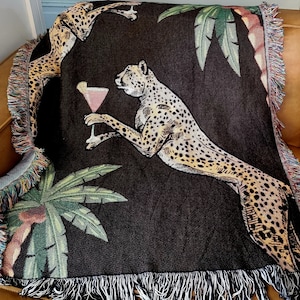 Cheetah throw blanket, maximalist home decor, woven throw, quirky homewares, leopard blanket, large animal throw, housewarming gift