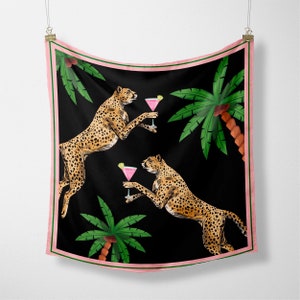 Cheetah Black Satin hair scarf sarong silk leopard scarf top, head scarf unique scarves hair womens accessories