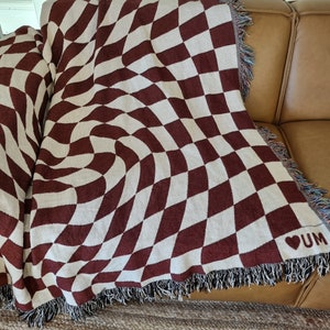 Brown Checker blanket, checker throw blanket, cool tapestry, woven throw blanket, checkered bed throw, vintage woven throw blanket