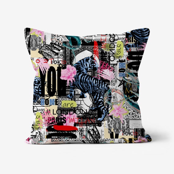 Tiger pillow, funky throw pillow, animal print pillows, tiger decor, leopard pillow, tiger print pillow, retro cushions, vintage pillow
