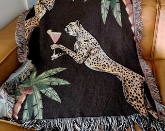 Cheetah throw blanket, maximalist home decor, woven throw, quirky homewares, leopard blanket, large animal throw, housewarming gift