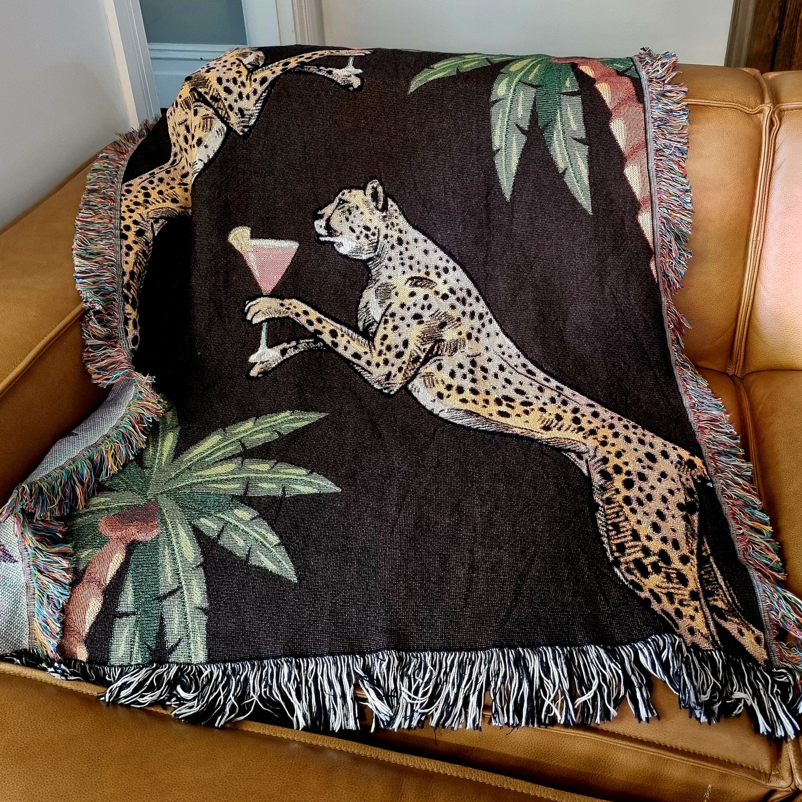 Cheetah Throw Blanket Maximalist Home Decor Woven Throw Quirky