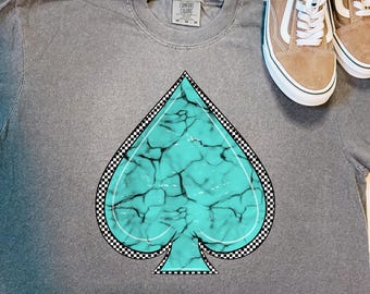Turquoise & Checkered Spade Graphic Tee