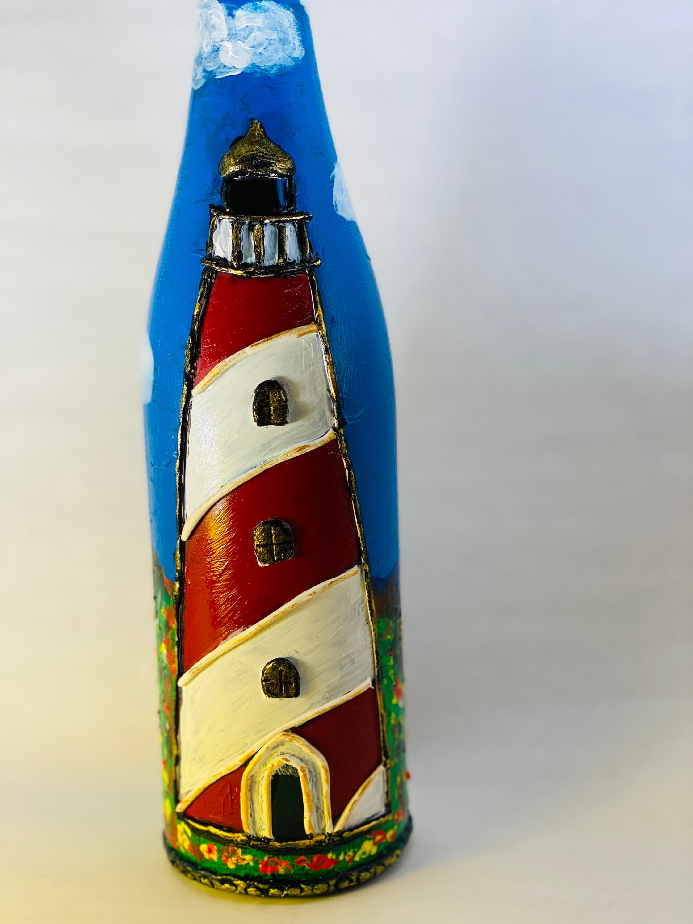 Wine Bottle Lighthouse Bottle Art Lights up Etsy