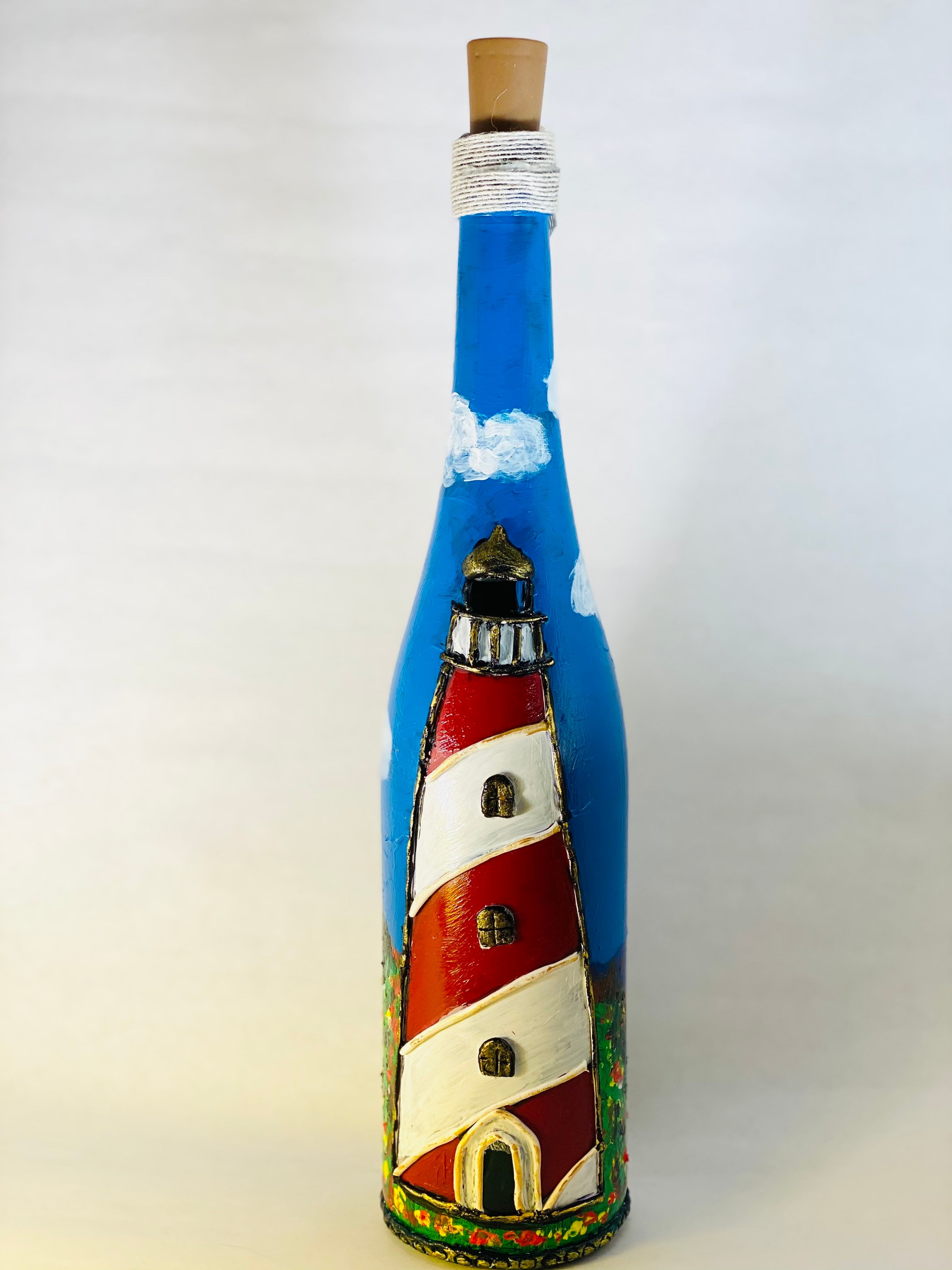 Wine Bottle Lighthouse Bottle Art Lights up Etsy