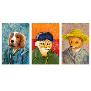 Van Gogh se encuentra con gatos, perros y zorros: decoración artística, idea de regalo, póster