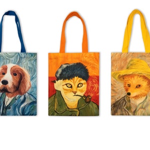 Tote Bags: Van Gogh trifft Katzen, Hunde und Füchse – Geschenkidee, tragbare Kunst, Kunstrevival