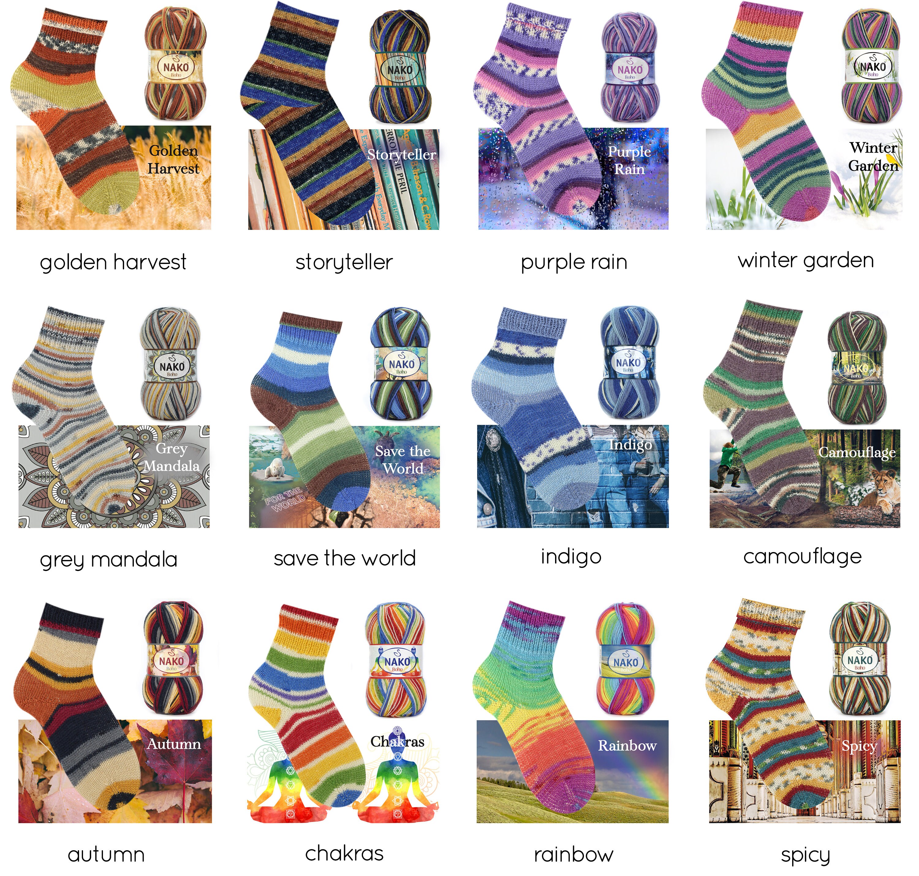 NAKO Boho Concept sock yarn selfpatterned wool yarn Etsy