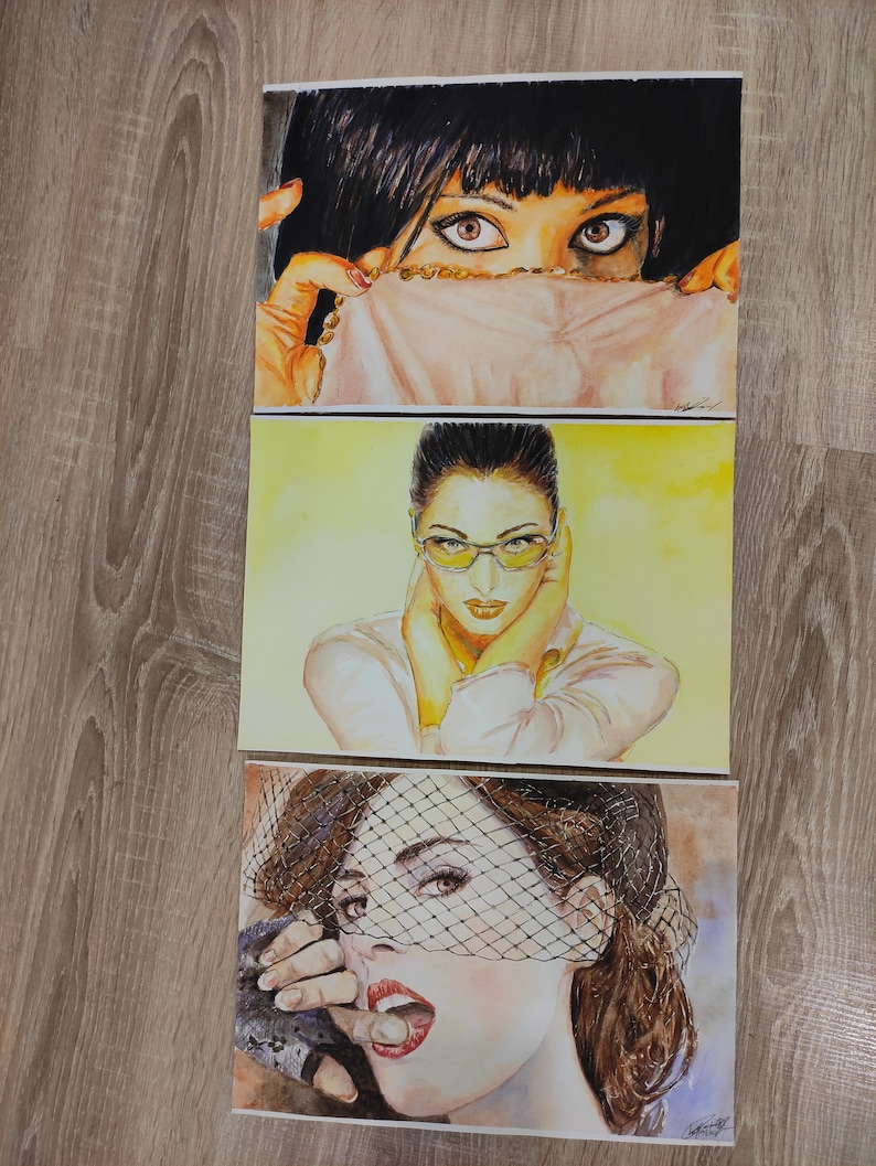 Female portrait Watercolor girl Watercolor artwork Portrait watercolor Series of 3 paintings: Female portrait 11.9 \u0445 8.3 inches