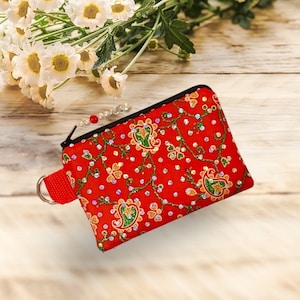Pochette porte-monnaie rouge pailletée avec fermeture éclair, jolie tirette de perles, beau cadeau pour elle, maman, femme