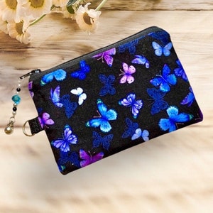 Joli porte-monnaie en tissu papillon, pochette pour porte-monnaie, porte-cartes, portefeuille, sac à fermeture éclair, jolie tirette de perles, languette ajoutée, joli cadeau