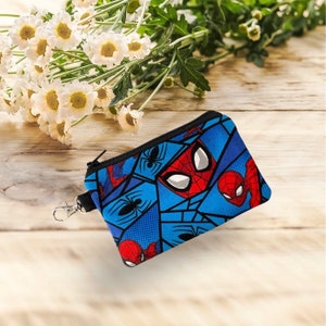 Super héros avec fermeture éclair pour enfant, garçon, fille, porte-monnaie, pochette pour écouteurs, porte-monnaie, anneau en D ou fermoir pivotant, cadeau pour amoureux des araignées