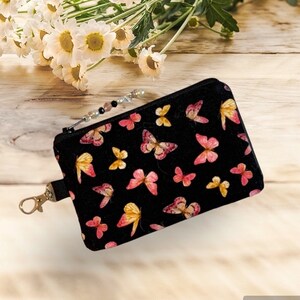 Jolie pochette en tissu avec fermeture à glissière pour pièce de monnaie, porte-cartes en coton matelassé, jolie tirette de fermeture à perles, fermoir pivotant