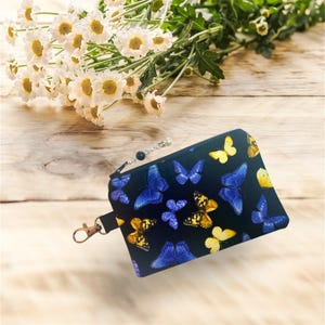 Pochette porte-monnaie avec fermeture éclair en tissu papillon, support de baume à lèvres pour carte, tirette de perles, languette en métal ou fermoir pivotant
