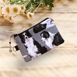 Porte-monnaie border collie, pochette, coton matelassé, porte-cartes, étui pour écouteurs, cadeau pour amoureux des chiens, jolie tirette de perles, cadeau