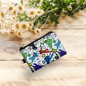 Sac à fermeture éclair super héros enfant garçon fille adulte, pochette pour pièce de monnaie, porte-monnaie, languette ajoutée ou fermoir pivotant, cadeau garçon fille fils