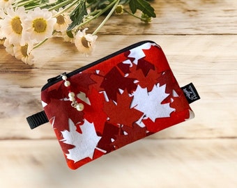 Canada Zipper Coin Change  Purse Pouch Bag, Fully Lined,  Comes with Pretty Beaded Zipper Pull,  Canadian Fabric, Ships Free Canada