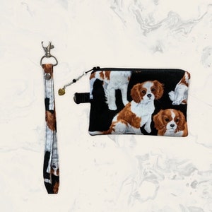 Pochette de monnaie Cavalier King Charles Spaniel avec fermeture à glissière, tirette de perles, languette de suspension supplémentaire, cadeau pour amateur de cavaliers