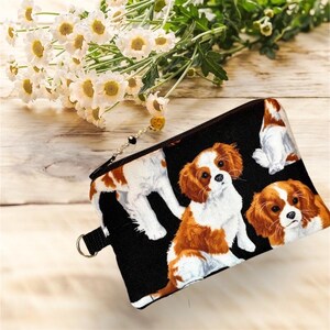 Porte-monnaie avec fermeture éclair Cavalier King Charles Spaniel, porte-monnaie, coton matelassé, jolie tirette en perles,