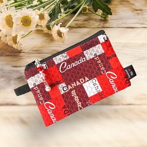 Porte-monnaie Canada, pochette, pochette pour porte-monnaie avec fermeture éclair, carte avec bouton d'oreille, support, languette ajoutée, tirette de perles, cadeau pour voyageur, amoureux du Canada