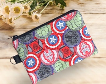 Kid’s Children’s Boy’s Girl’s Adult’s Super Hero Shields Zipper Bag, Coin Purse,Tab or Clasp, Gift Boy Son Daughter, Grandson, Granddaughter