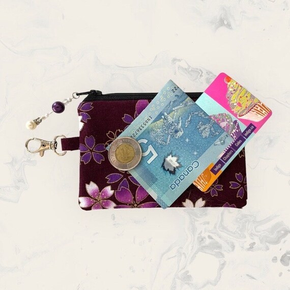 Japanese Themed Fabric Coin Change Purse Pouch, Zipper Bag
