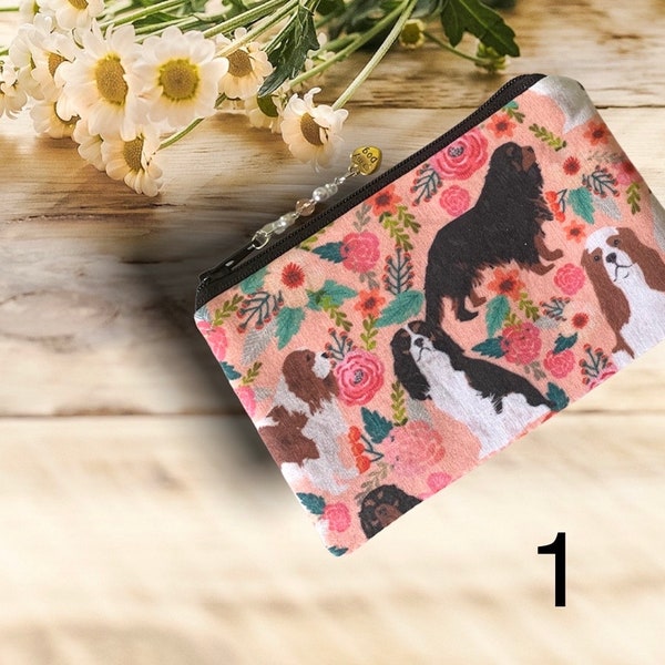 Black and Tan, Ruby Cavalier King Charles Spaniel Dog, Tri, and Blenheim , Coin Purse, Pouch Zipper Bag, Beaded Zipper Pull