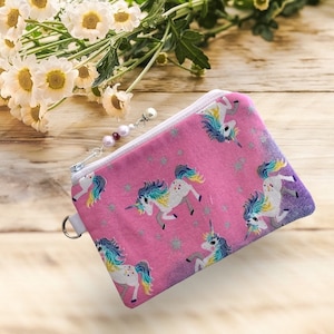 Porte-monnaie licorne, sac à fermeture éclair, pochette, portefeuille, peut contenir des écouteurs, clés, argent, jouets, cartes-cadeaux, languette ou fermoir supplémentaire, cadeau pour fillette adulte