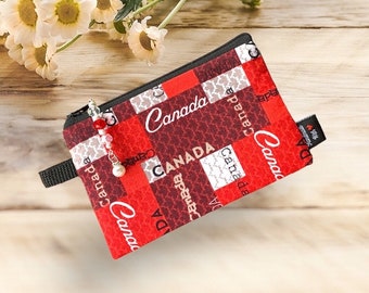 Canada Coin Change  Purse Pouch,  Zipper Bag, Tab For Hanging on Lanyard, Pretty Beaded Zipper Pull,  Gift for Traveller Ships Free Canada