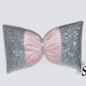 Cushion. Premium Purple Velvet Silver Glitter Bow