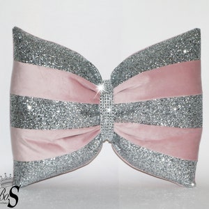 Cushion. Premium Purple Velvet Silver Glitter Bow