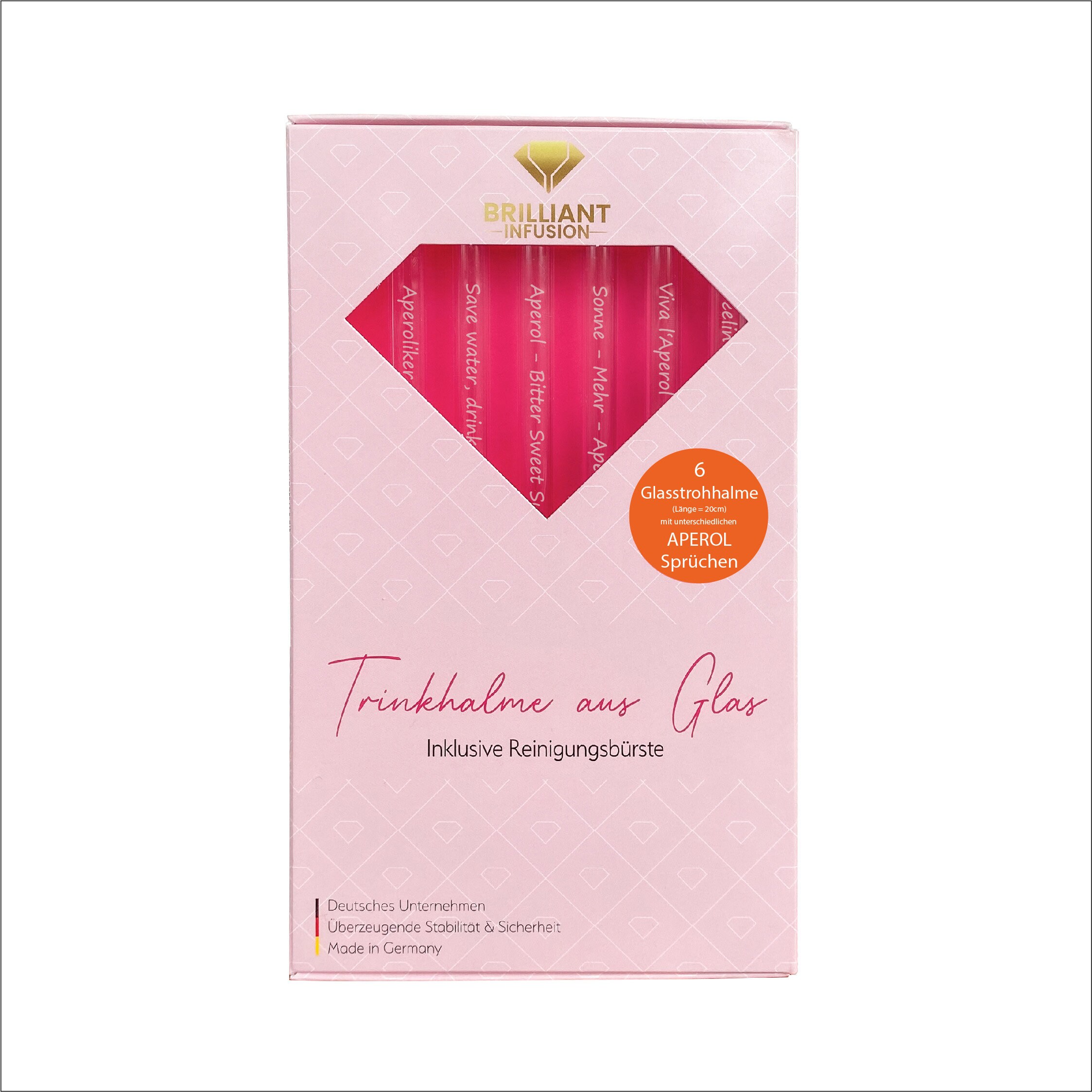 8er Set Aperol Glasstrohhalme - Wiederverwendbar Mit Sprüchen, 20cm