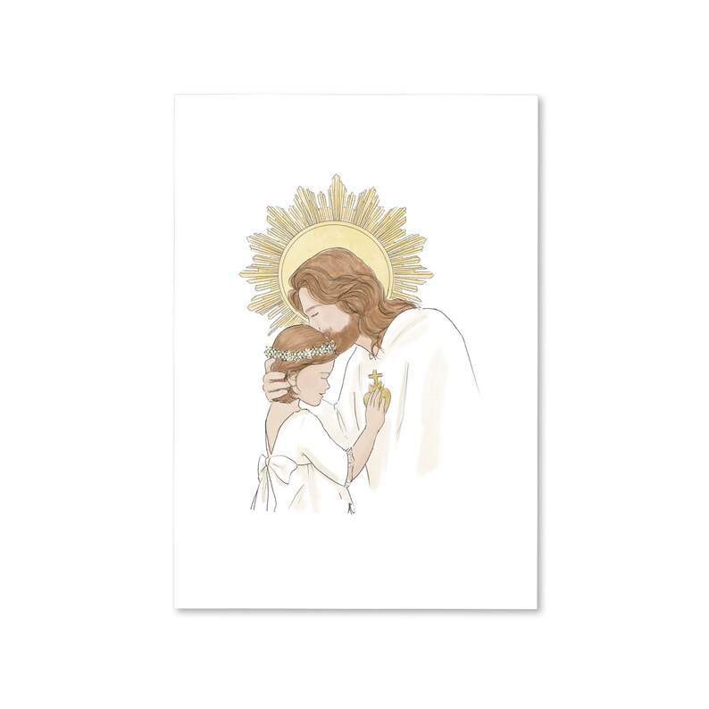 Carte communion fille cœur à cœur Brune