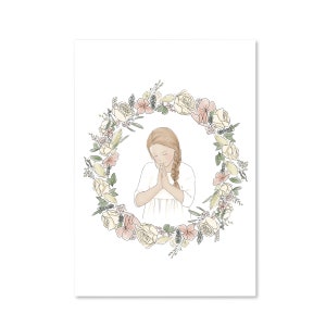 Carte Première Communion fillette à la couronne Brune