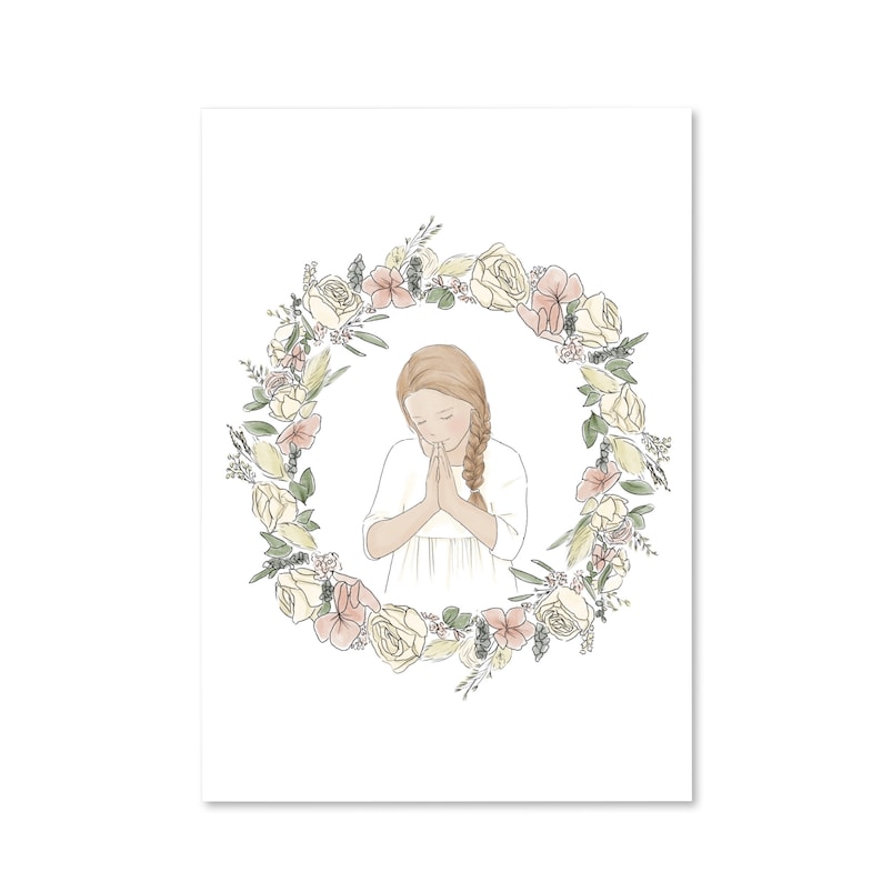 Carte Première Communion fillette à la couronne Brune