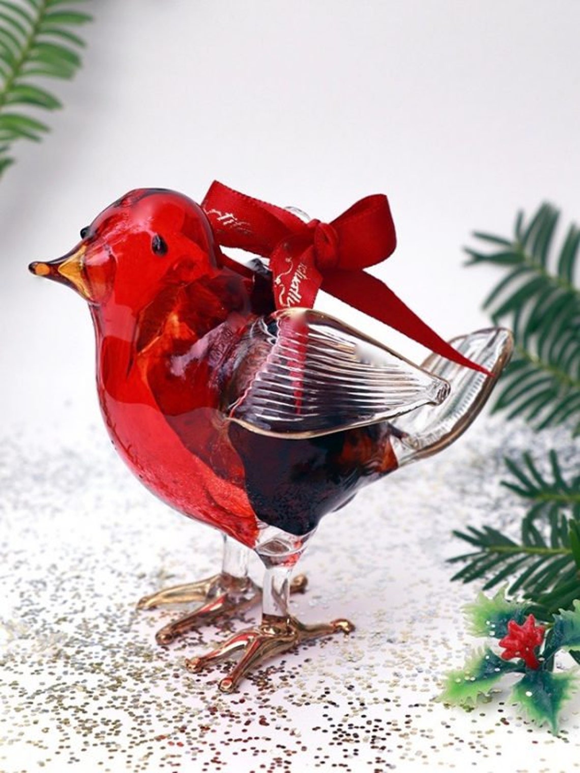 RED ROBIN BIRD Glass Hand Blown Bauble Christmas Ornament / Etsy