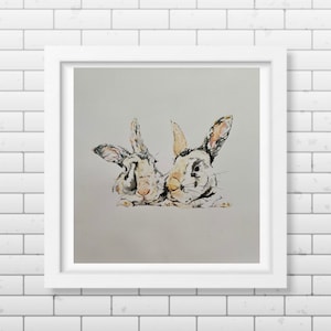 Bunny Love Artist Print - Bunny Print - Mixed Media, watercolour and pencil - Giclee - Square - Wall Art - Rabbit Print