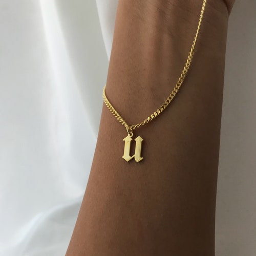 Mens Necklace Silver Initial Necklace 