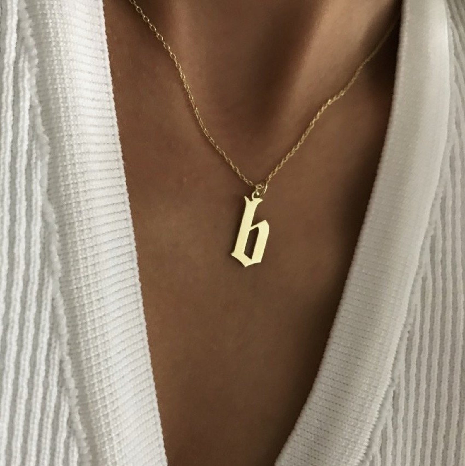Mens Necklace Silver Initial Necklace Curb Chain Necklace Etsy UK
