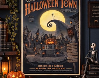 Halloween Town Travel Poster | Nightmare Before Christmas Inspired Art (Unframed)