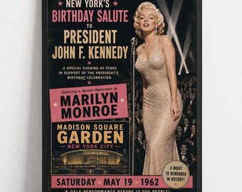Marilyn Monroe JFK Birthday Poster | 1962 Madison Square Garden Retro Art (Unframed)