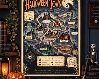 Halloween Town Map Poster | Nightmare Before Christmas Inspired Print (Unframed)