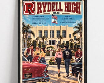 Grease Rydell High Poster, Retro 1950s Movie Musical Wall Art (Unframed)